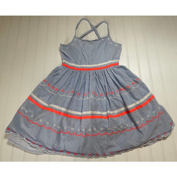 Mini Boden Multi Trim Detail Dress Chambray Flowy - Size Girl's 8 READ - Picture 1 of 7